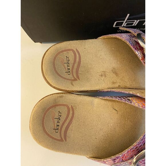 Dansko Heels 2 Buckles size 38 Purple Pink Animal Print USA 7 - Picture 7 of 7